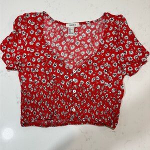 Forever 21 Red and White Floral Crop Top